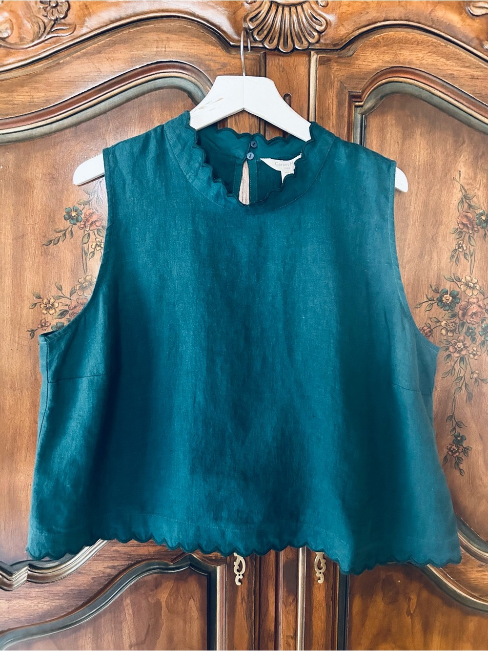 New~ Coastline Teal Blue Scalloped Linen Top size XL ~by Garnet Hill - Picture 12 of 14